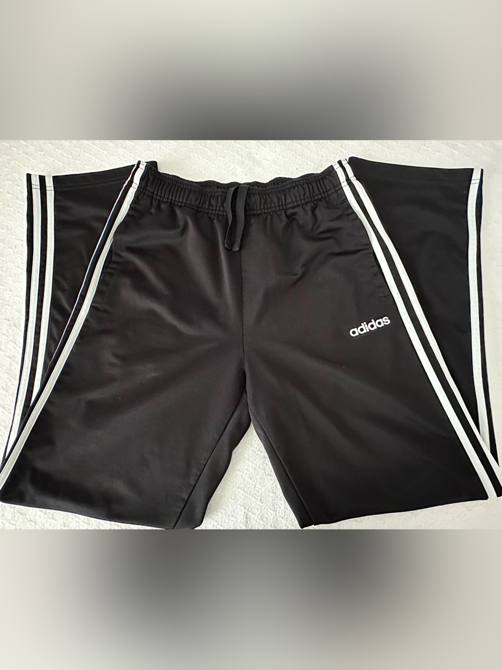 Mens classic adidas athletic track pants, black, size medium (2 pairs)